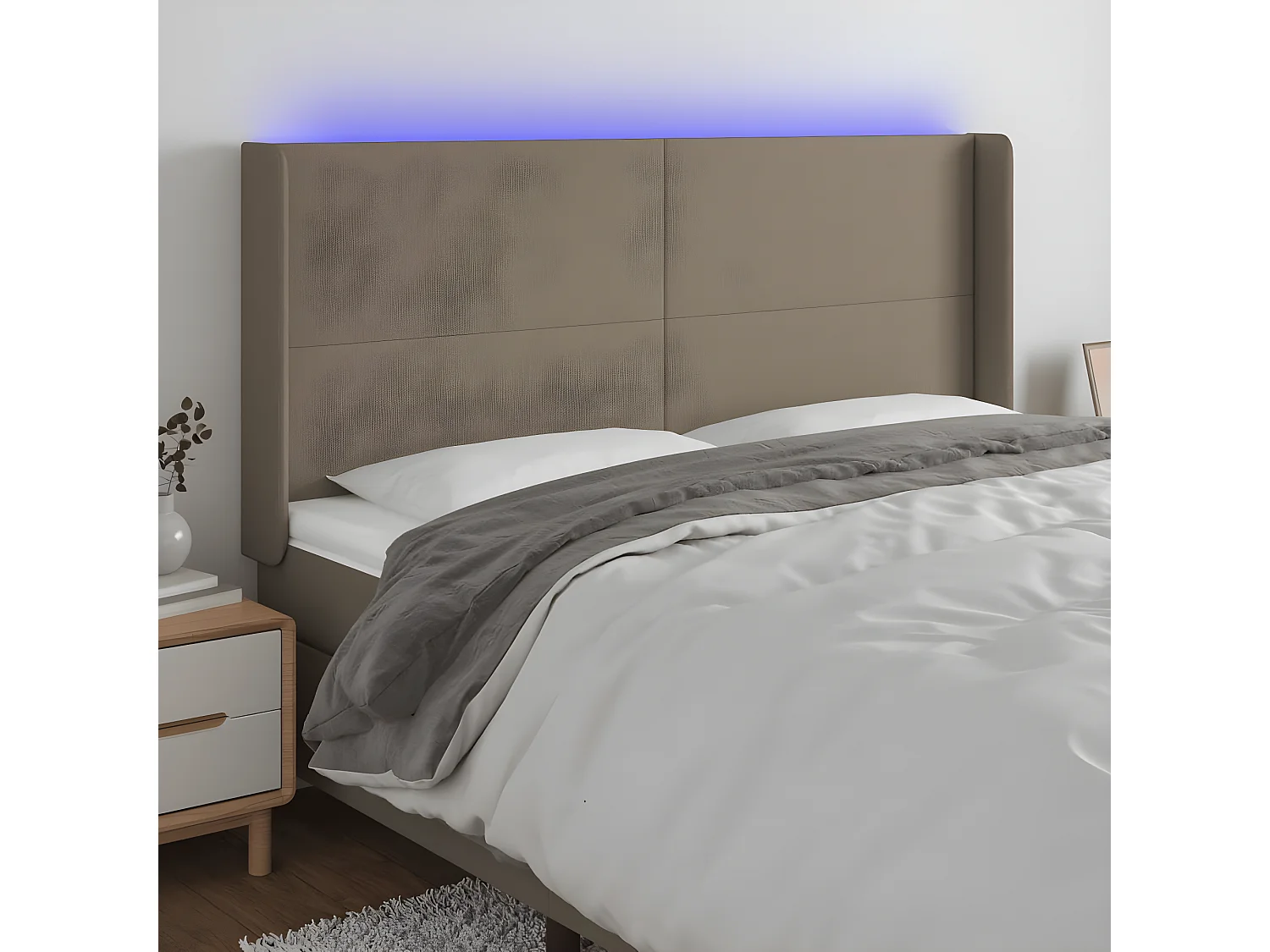 Tête de lit à LED Taupe 183x16x118/128 cm Tissu POI51496 BonneVie Meuble