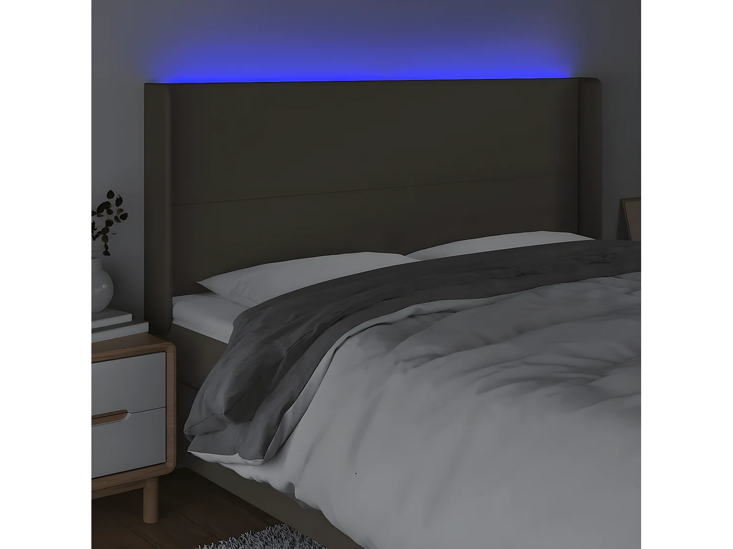 Tête de lit à LED Taupe 183x16x118/128 cm Tissu POI51496 BonneVie Meuble