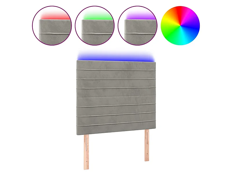 Tête de lit à LED Gris clair 90x5x118/128 cm Velours POI11844 BonneVie Meuble