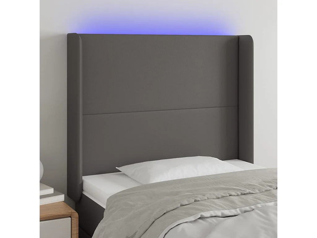 Cabeceira cama c/ LED couro artif. 103x16x118/128 cm cinzento PT741165