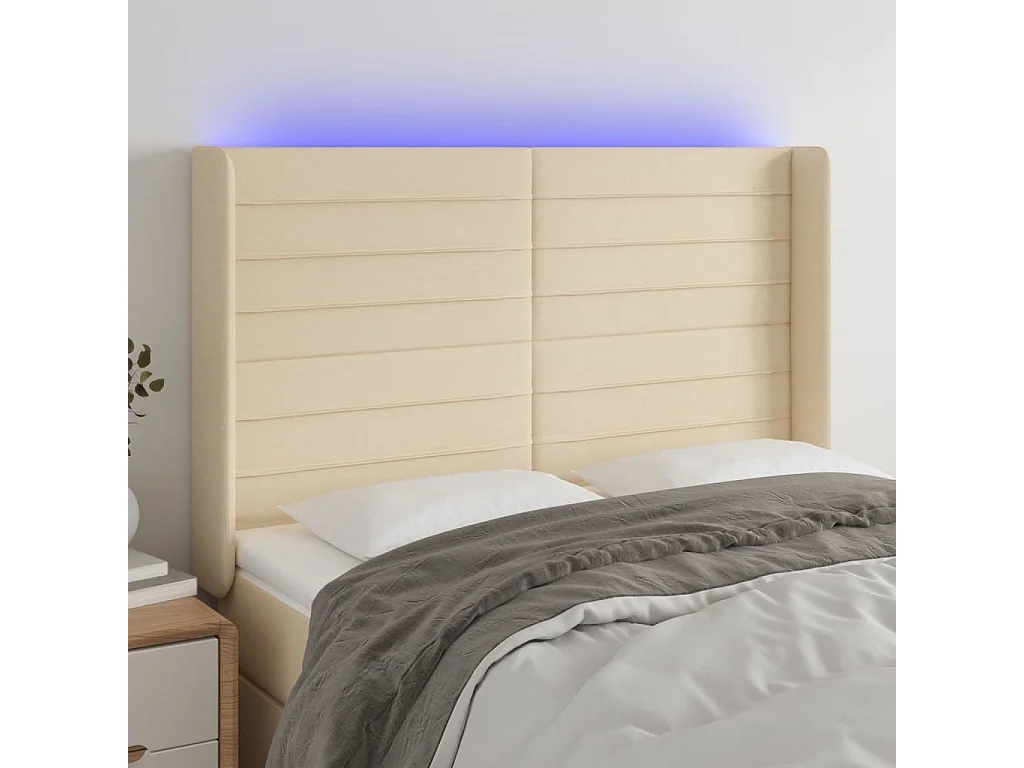 Cabeceira cama c/ luzes LED tecido 147x16x118/128 cm cor creme PT239412