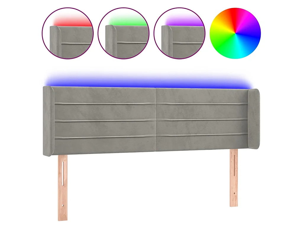 Tête de lit à LED Gris clair 147x16x78/88 cm Velours POI42861 BonneVie Meuble