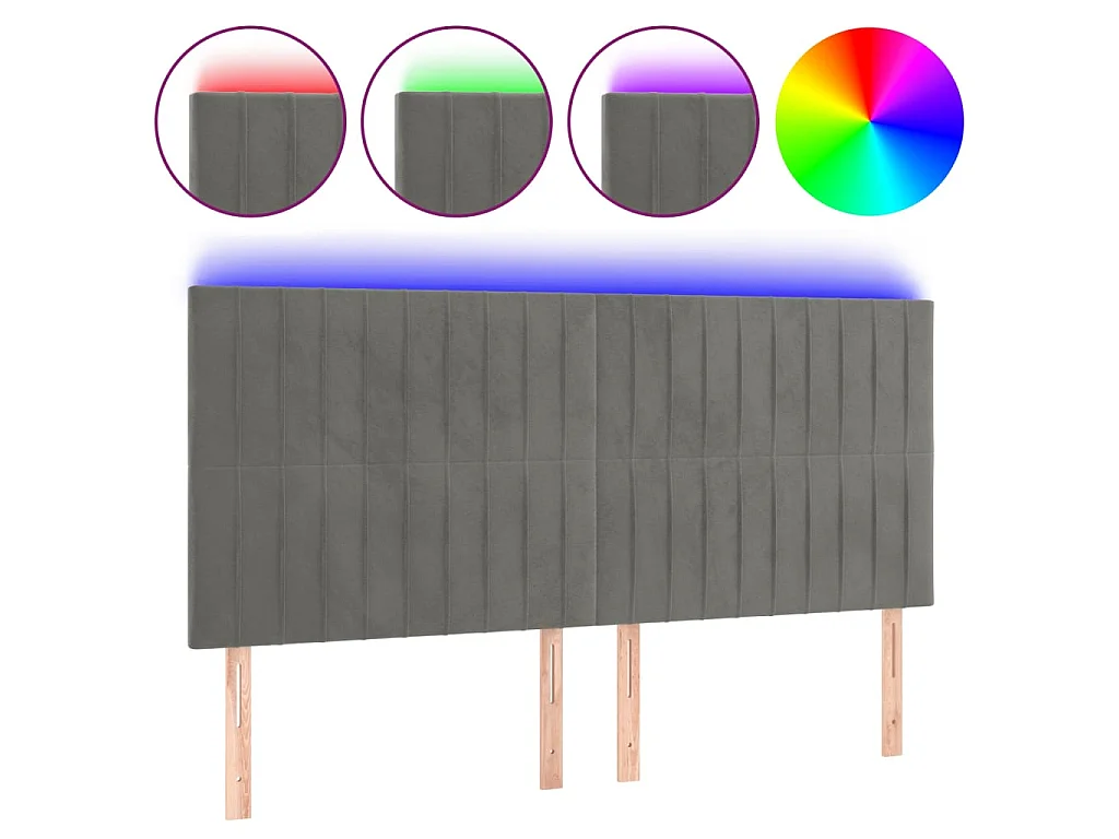 Tête de lit à LED Gris clair 160x5x118/128 cm Velours POI98644 BonneVie Meuble