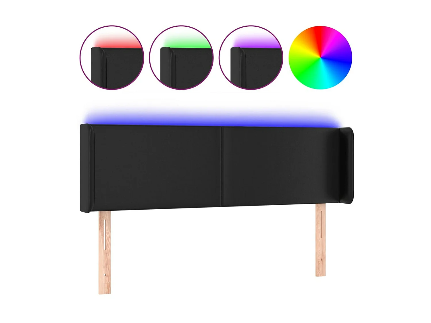 Cabeceira de cama c/ LED couro artificial 147x16x78/88 cm preto PT373109