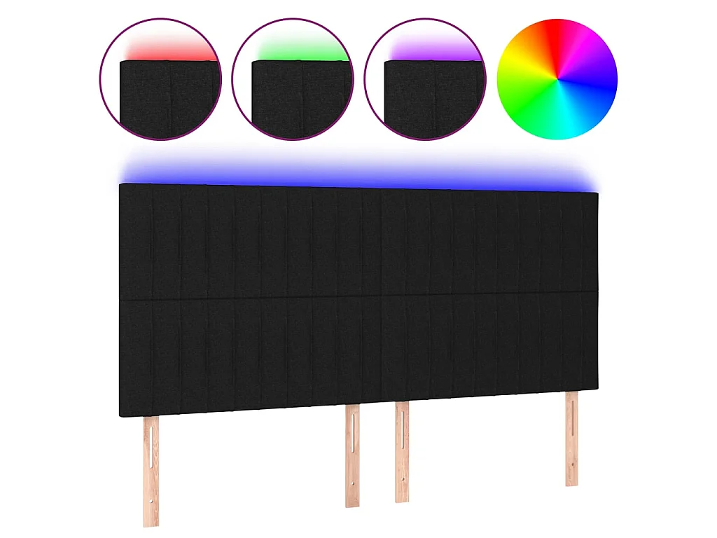 Tête de lit à LED Noir 200x5x118/128 cm Tissu POI49519 BonneVie Meuble