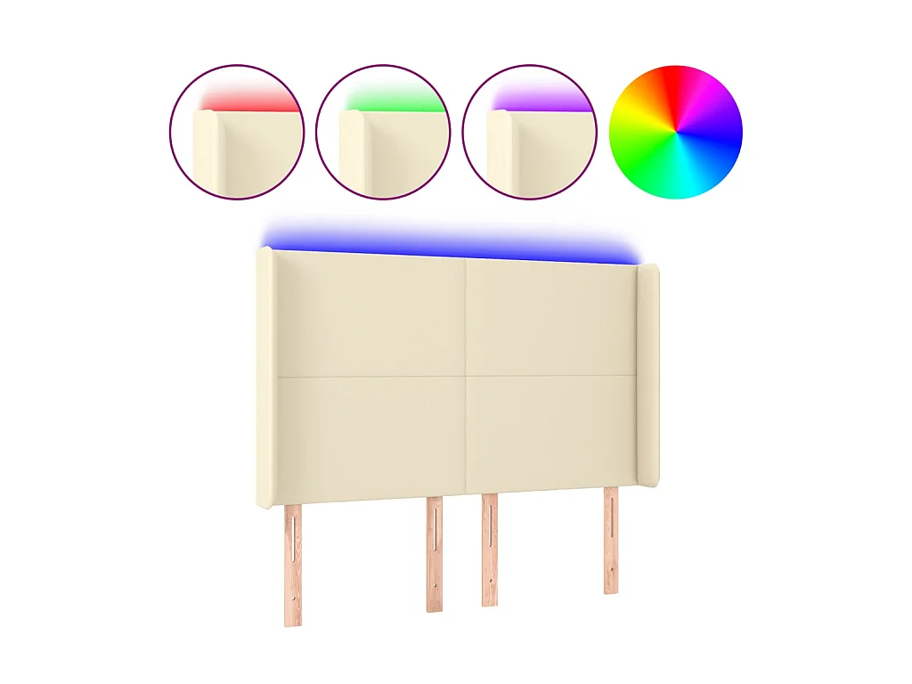 Testiera | Testata del letto a LED Crema 147x16x118/128 cm in Similpelle