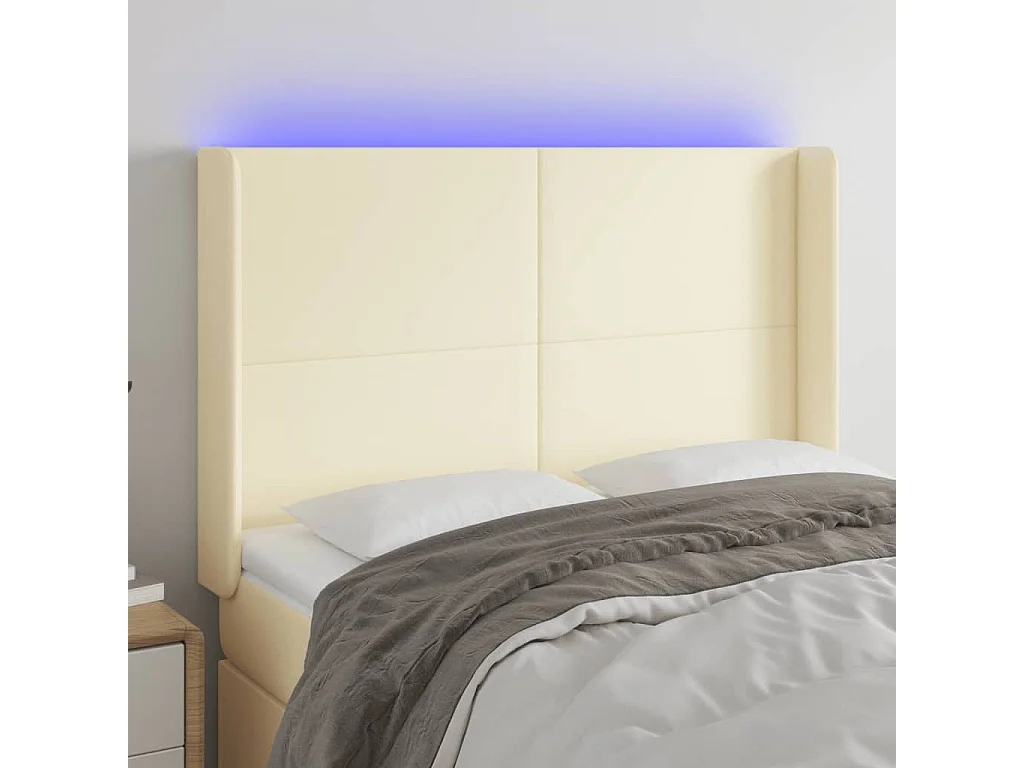 Testiera | Testata del letto a LED Crema 147x16x118/128 cm in Similpelle