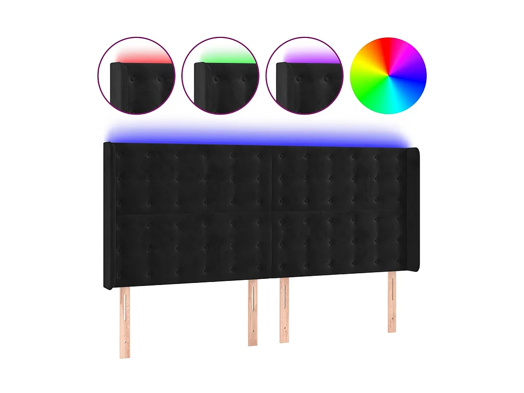 Tête de lit à LED Noir 203x16x118/128 cm Velours POI90135 BonneVie Meuble