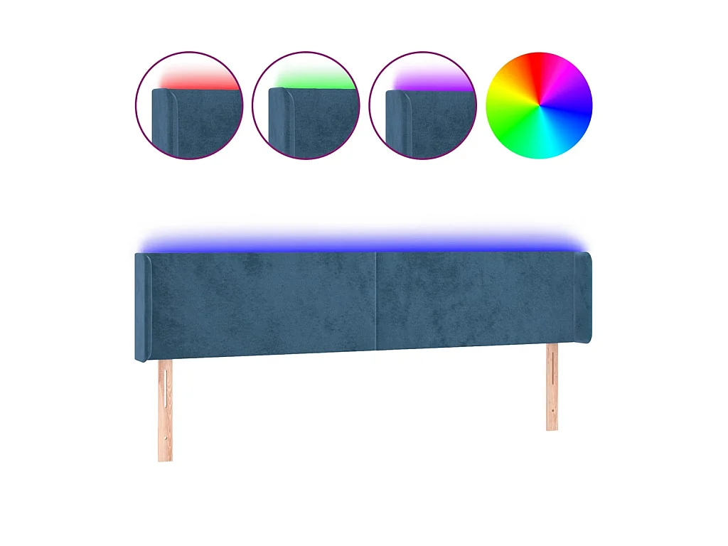Tête de lit à LED Bleu foncé 203x16x78/88 cm Velours POI63900 BonneVie Meuble