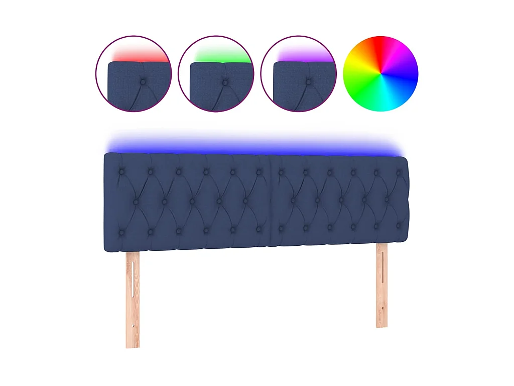 Tête de lit à LED Bleu 144x7x78/88 cm Tissu POI39379 BonneVie Meuble