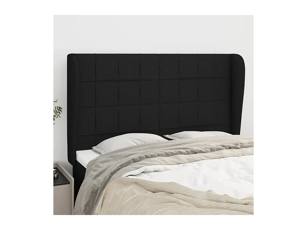 Tête de lit avec oreilles Noir 147x23x118/128 cm Tissu POI85736 BonneVie Meuble