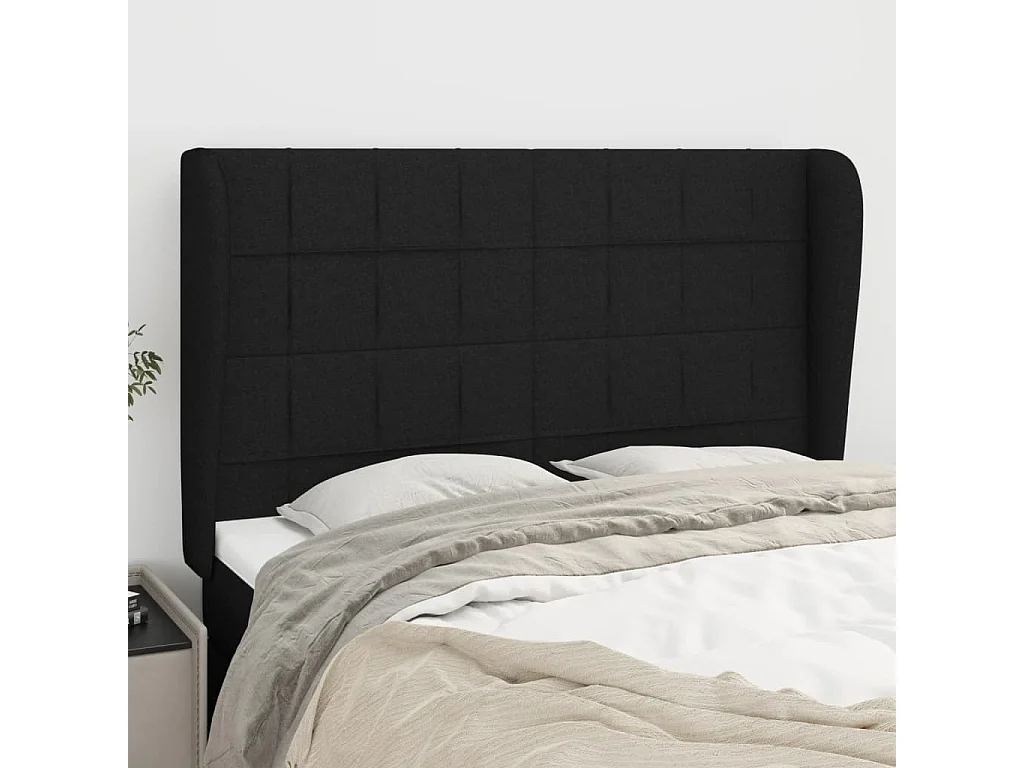 Cabeceira de cama c/ abas tecido 147x23x118/128 cm preto PT786102