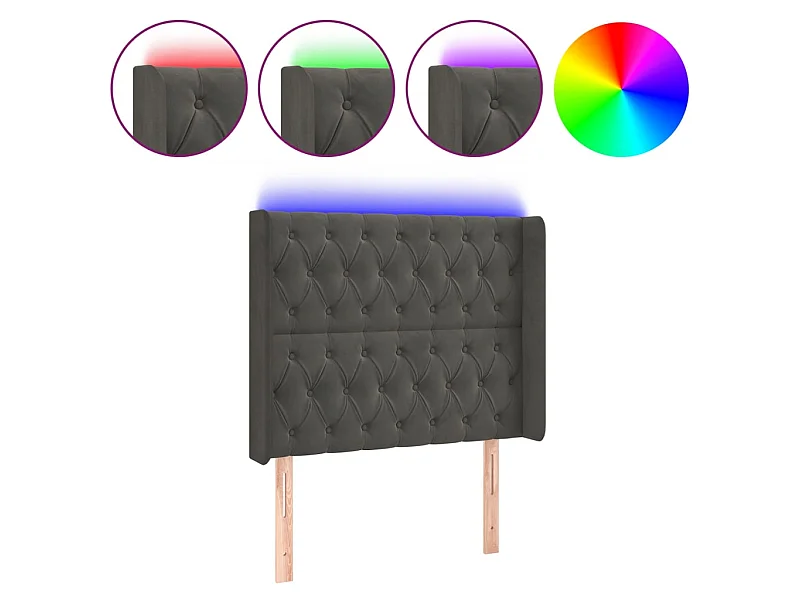 Cabecero con LED de terciopelo gris oscuro 103x16x118/128 cm ES94924