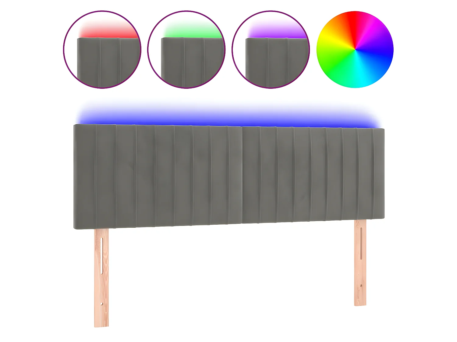 Tête de lit à LED Gris clair 144x5x78/88 cm Velours POI58163 BonneVie Meuble