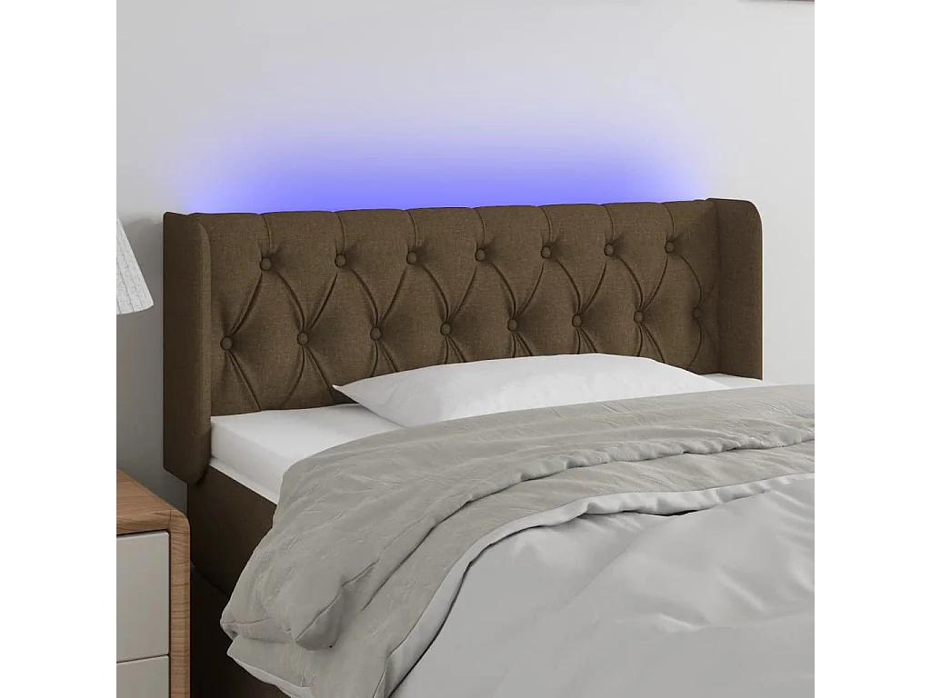 Cabeceira de cama c/ luzes LED tecido 103x16x78/88 cm castanho PT442440