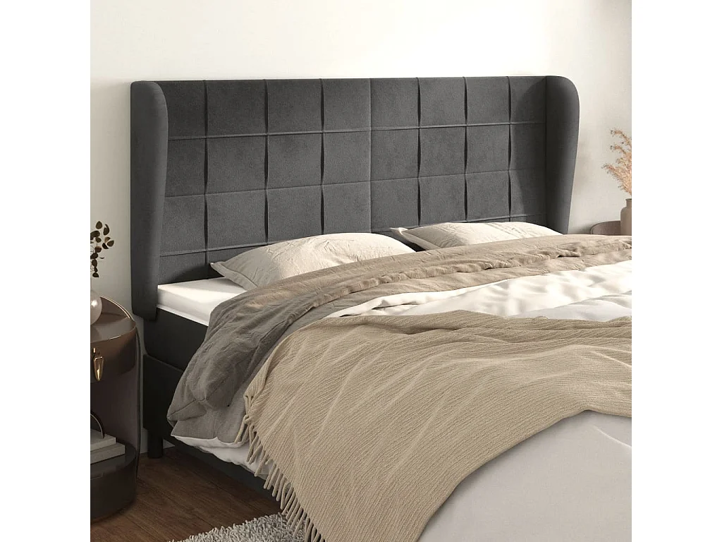 Tête de lit avec oreilles Gris foncé 203x23x118/128 cm Velours POI92507 BonneVie Meuble