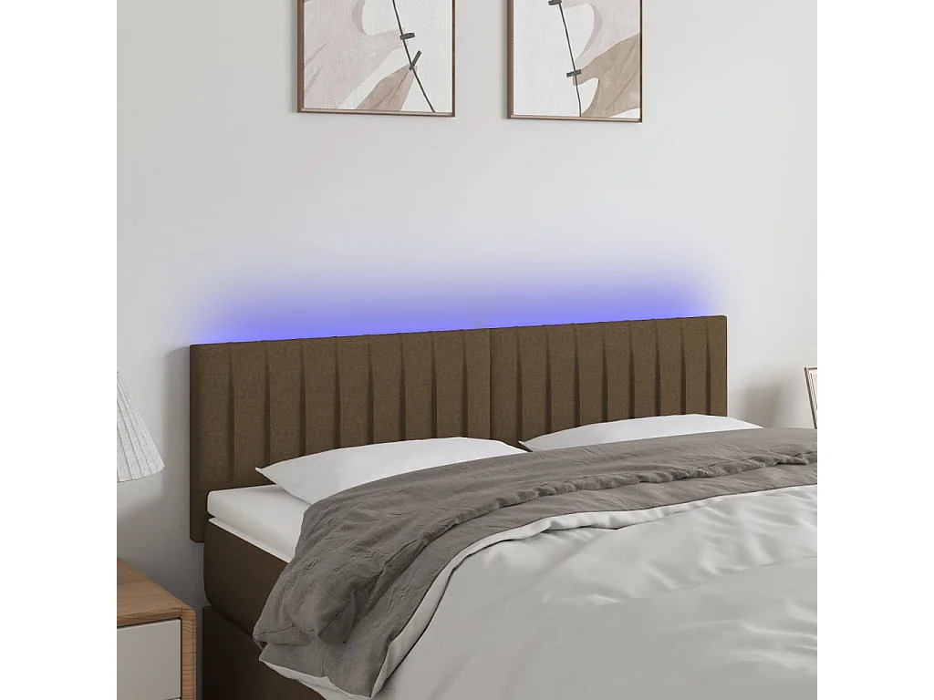 Tête de lit à LED Marron Foncé 144x5x78/88 cm Tissu POI24378 BonneVie Meuble