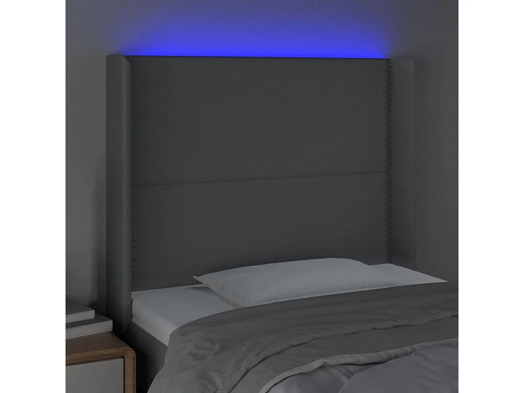 Testiera | Testata del letto a LED Grigio Chiaro 103x16x118/128 cm in Tessuto
