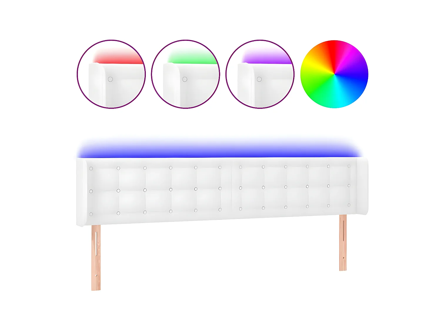 Tête de lit à LED Blanc 203x16x78/88 cm Similicuir POI64859 BonneVie Meuble