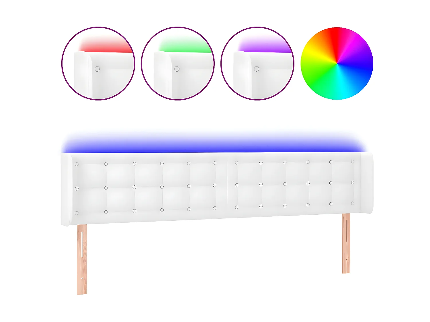 Tête de lit à LED Blanc 203x16x78/88 cm Similicuir POI64859 BonneVie Meuble