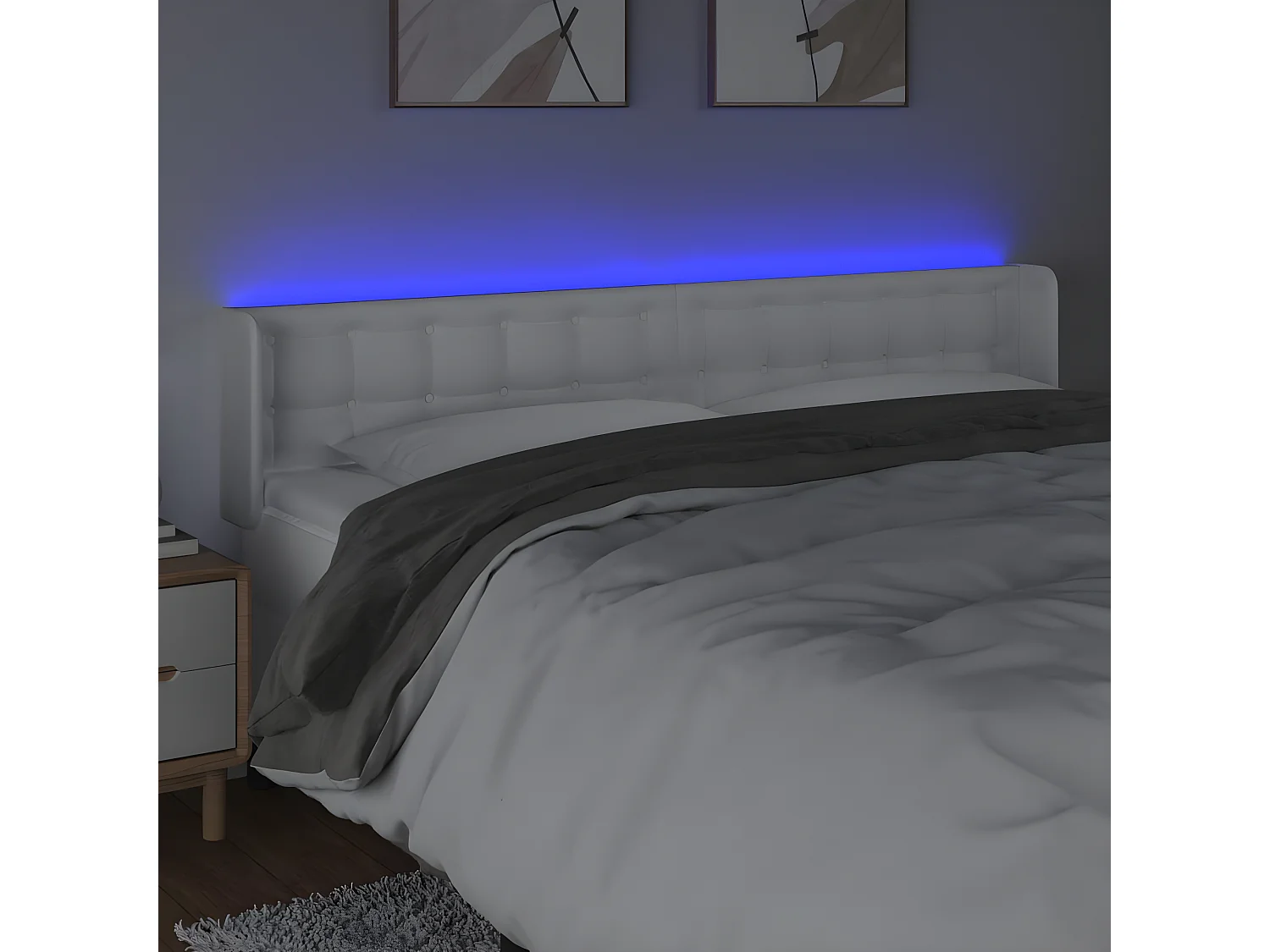 Tête de lit à LED Blanc 203x16x78/88 cm Similicuir POI64859 BonneVie Meuble