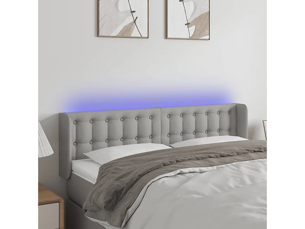 Tête de lit à LED Gris clair 147x16x78/88 cm Tissu POI33216 BonneVie Meuble