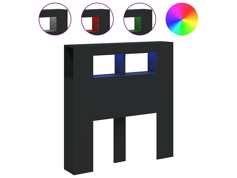 Testiera | Testata del letto LED Nera 100x18,5x103,5 cm Legno Multistrato