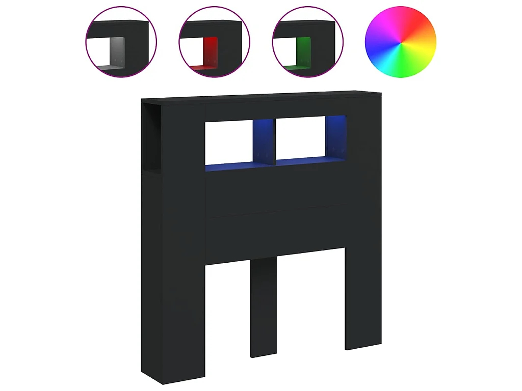 Tête de lit à LED noir 100x18,5x103,5 cm bois d'ingénierie POI10268 BonneVie Meuble