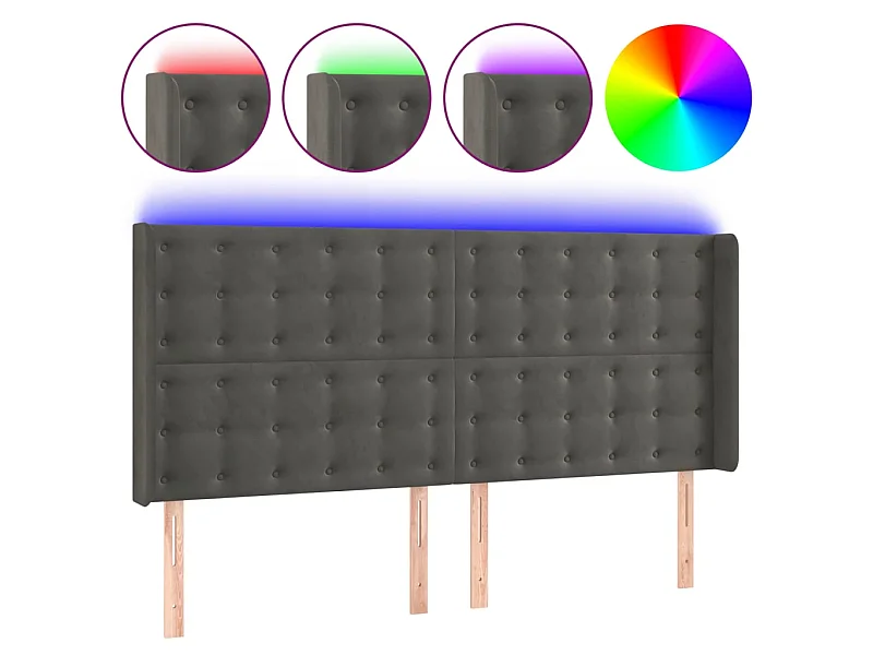 Testiera a LED Grigio Scuro 163x16x118/128cm in Velluto CFW648235