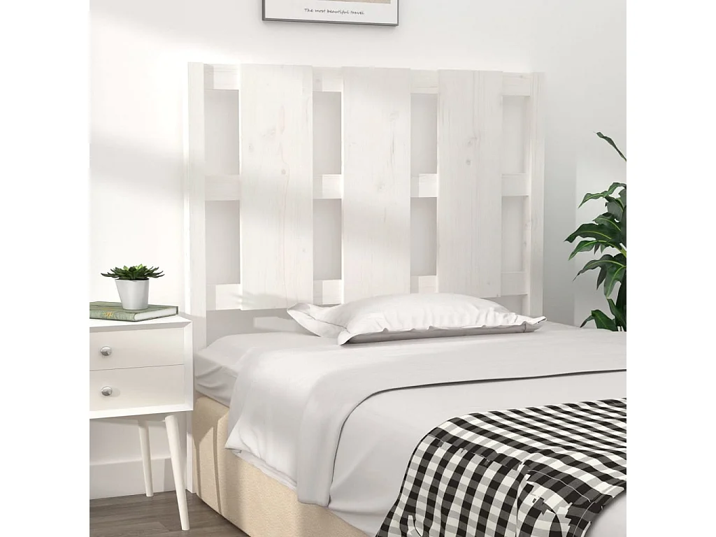 Tête de lit Blanc 95,5x4x100 cm Bois massif de pin POI41376 BonneVie Meuble