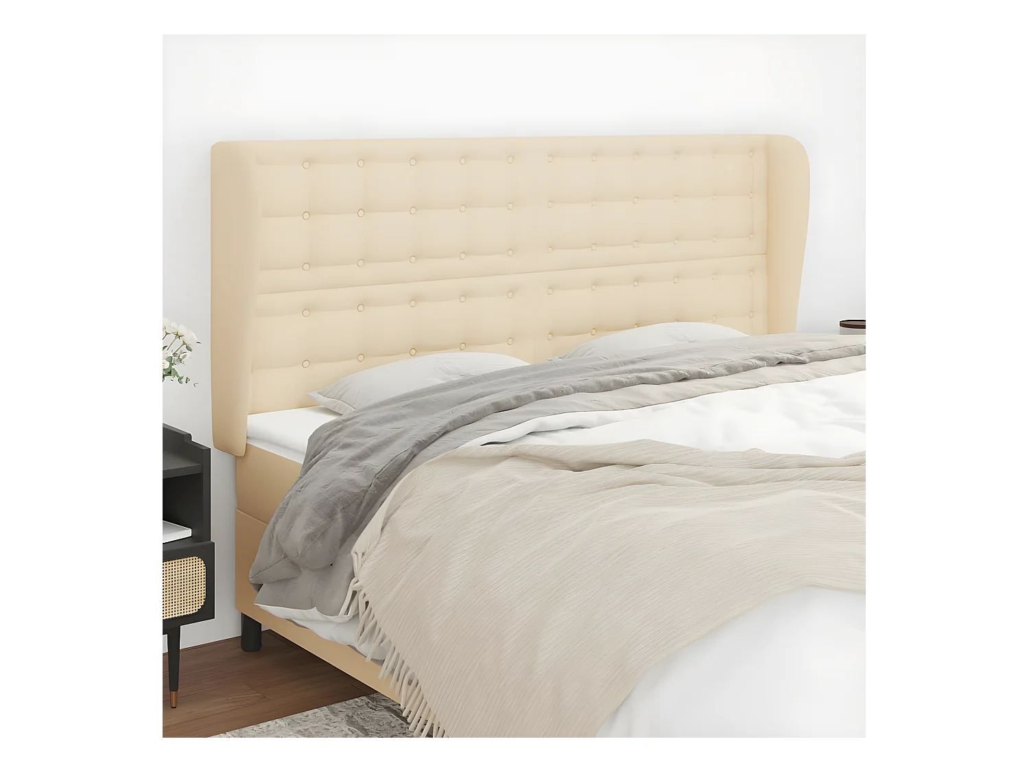 Kopfteil,Bettkopfteil mit Ohren Creme 183x23x118/128 cm Stoff -gkd858045