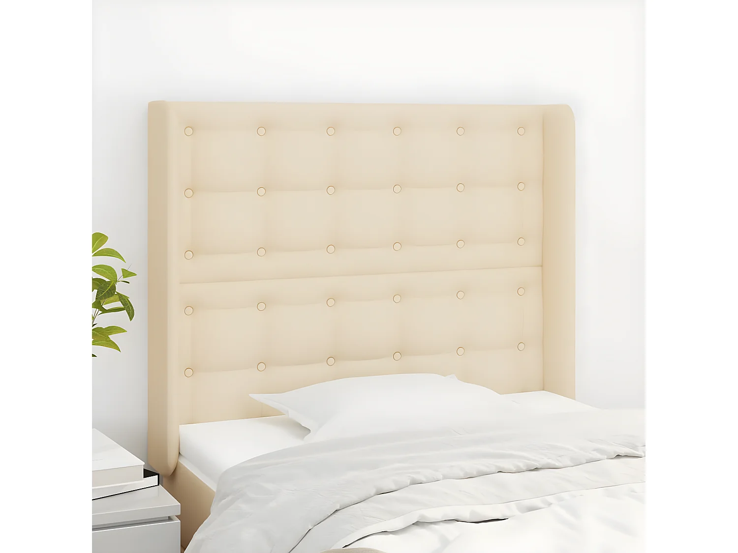 Kopfteil,Bettkopfteil mit Ohren Creme 93x16x118/128 cm Stoff -gkd223938