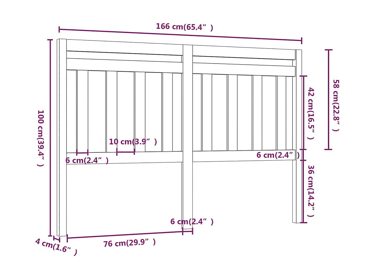 Hoofdbord 166x4x100 cm massief grenenhout wit NL903258