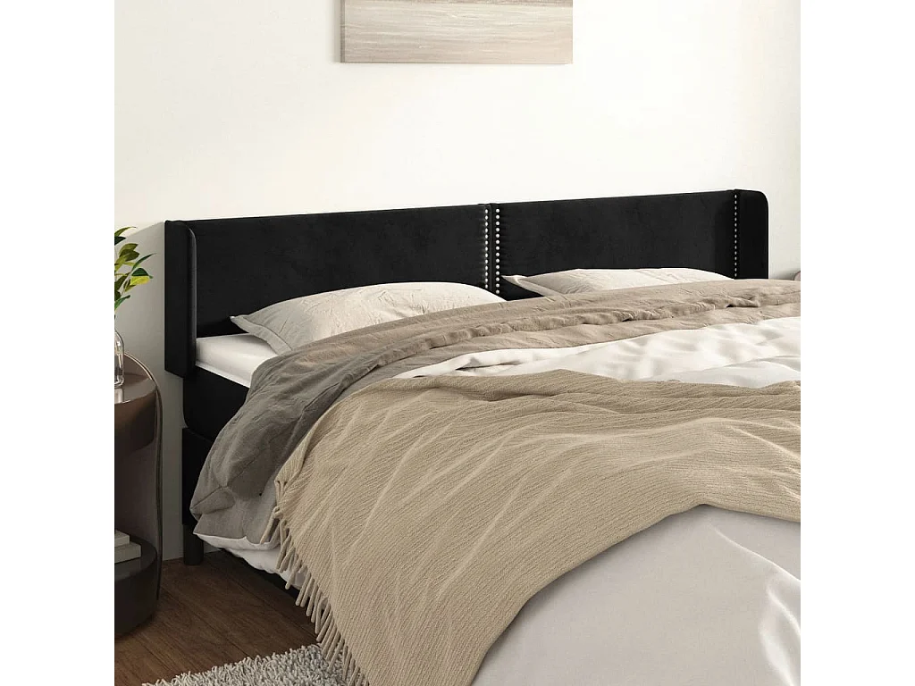 Tête de lit avec oreilles Noir 183x16x78/88 cm Velours POI40756 BonneVie Meuble