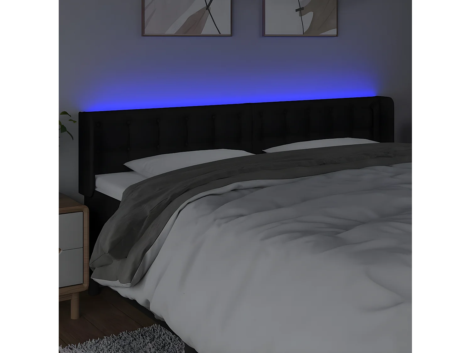 Tête de lit à LED Noir 163x16x78,88 cm Tissu LKC55943 BonneVie Meuble