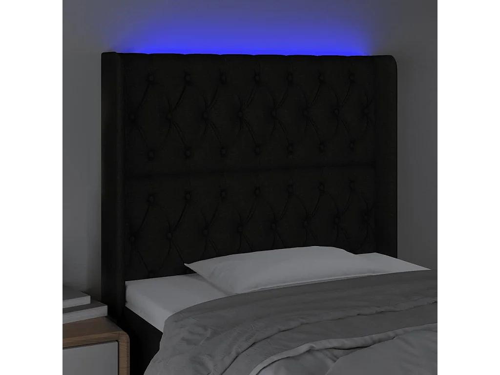 Testiera | Testata del letto a LED Nera 103x16x118/128 cm in Tessuto