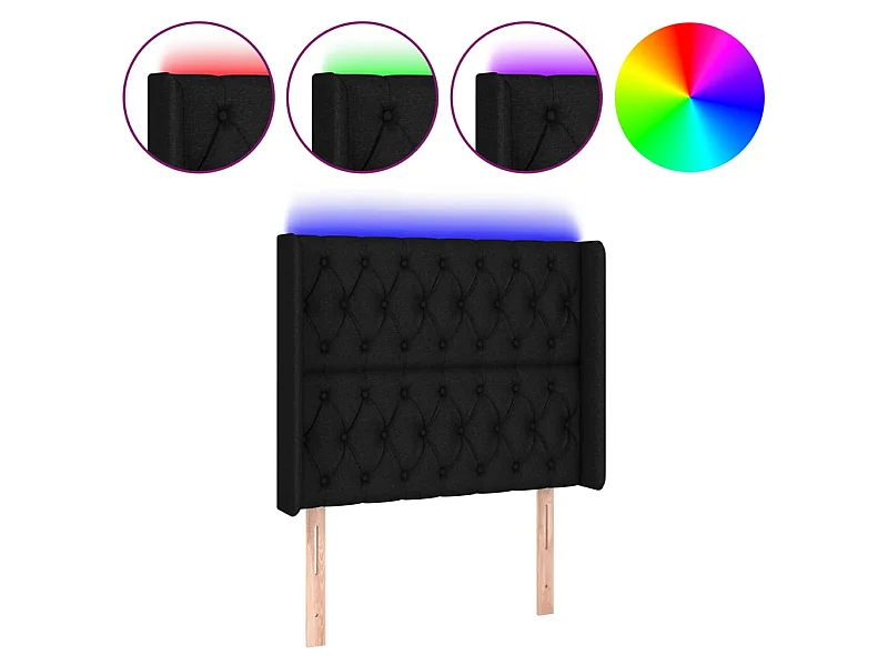 Tête de lit à LED Noir 103x16x118/128 cm Tissu POI83261 BonneVie Meuble