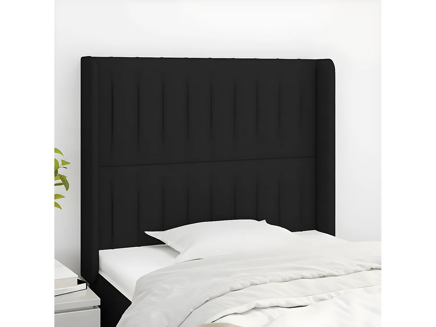 Tête de lit avec oreilles Noir 93x16x118/128 cm Tissu POI22009 BonneVie Meuble