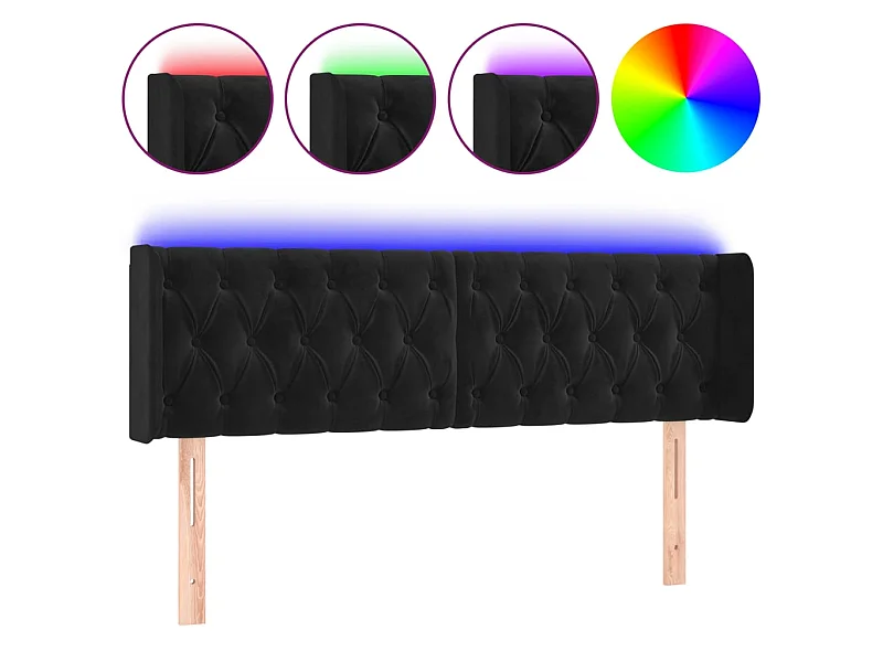 LED Kopfteil,Bettkopfteil Schwarz 163x16x78/88 cm Samt -gkd888957