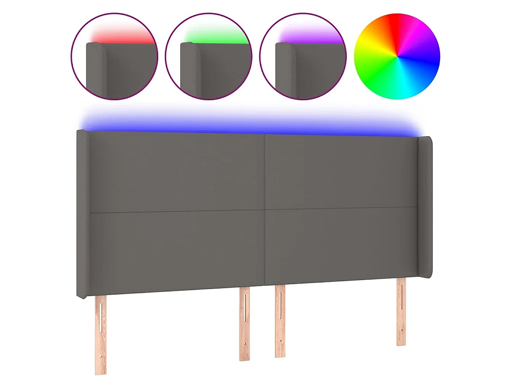 Cabecero con LED cuero sintético gris 163x16x118/128cm ES55541