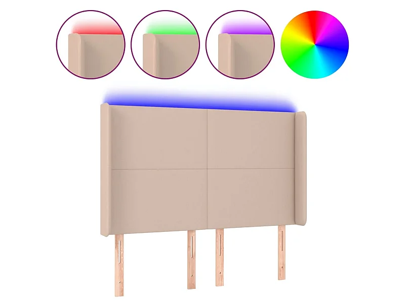 LED Kopfteil,Bettkopfteil Cappuccino-Braun 147x16x118/128cm Kunstleder -gkd470218