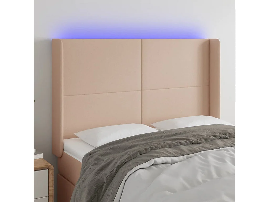 LED Kopfteil,Bettkopfteil Cappuccino-Braun 147x16x118/128cm Kunstleder -gkd470218