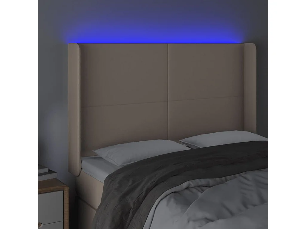 LED Kopfteil,Bettkopfteil Cappuccino-Braun 147x16x118/128cm Kunstleder -gkd470218