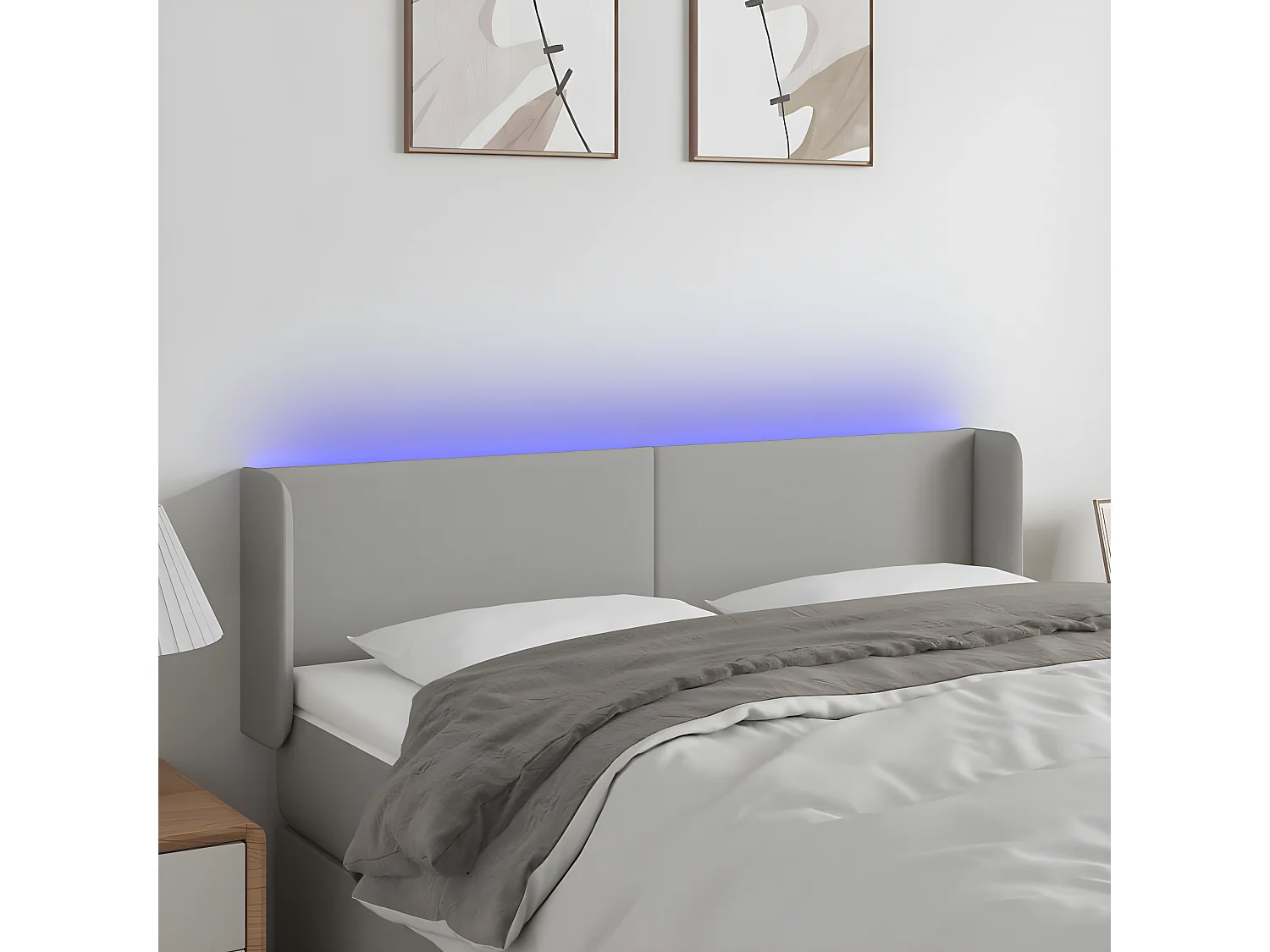 Tête de lit à LED Gris clair 147x16x78/88 cm Tissu POI99626 BonneVie Meuble