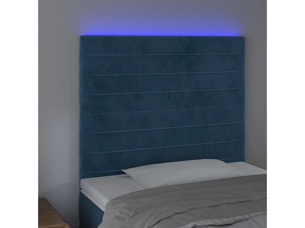 Tête de lit à LED Bleu foncé 80x5x118/128 cm Velours POI44089 BonneVie Meuble