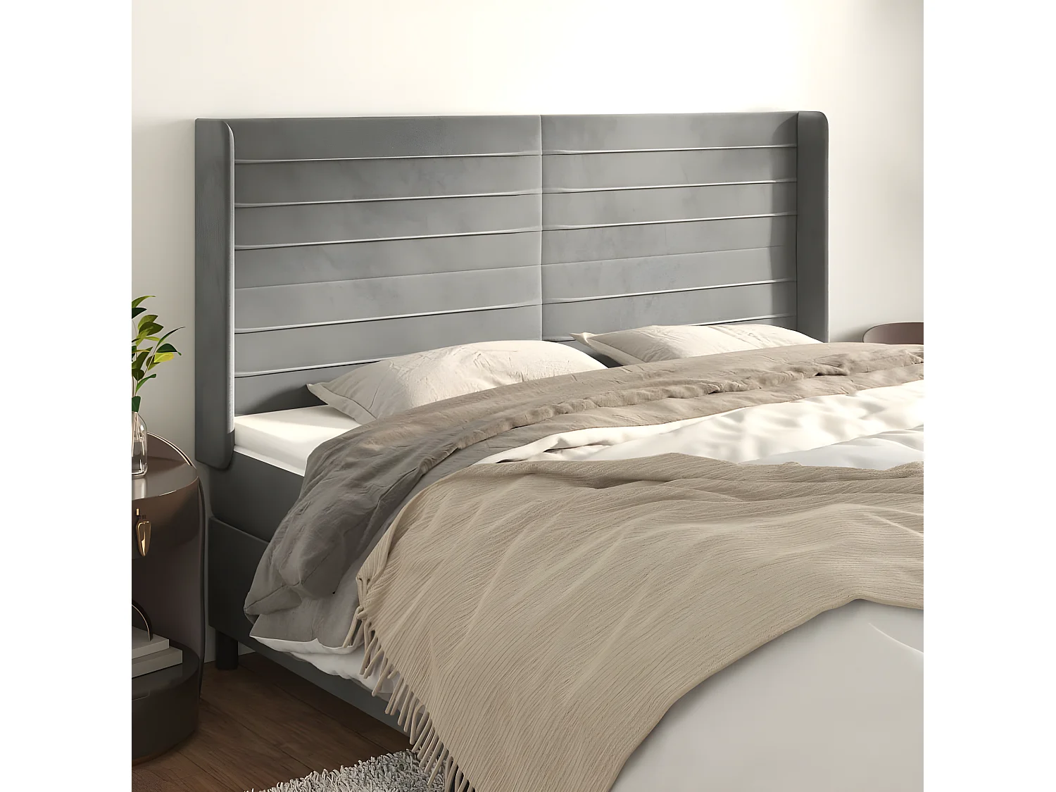 Tête de lit avec oreilles Gris clair 203x16x118/128 cm Velours POI78531 BonneVie Meuble