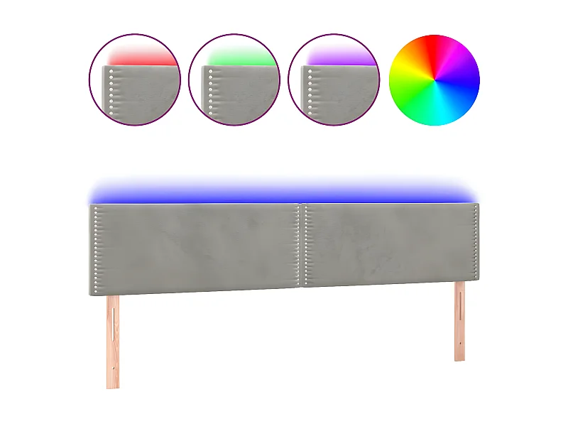 Tête de lit à LED Gris clair 200x5x78/88 cm Velours POI12471 BonneVie Meuble