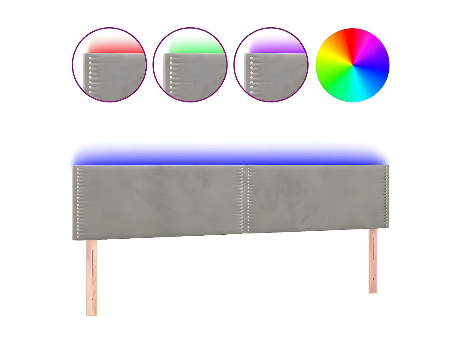 Tête de lit à LED Gris clair 200x5x78/88 cm Velours POI12471 BonneVie Meuble