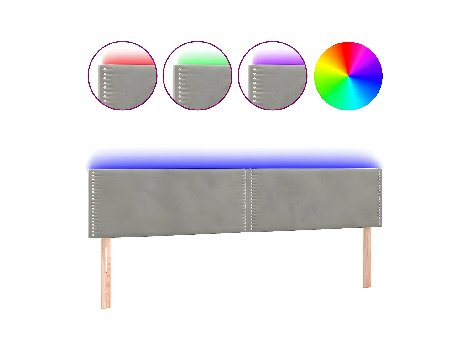 Testiera | Testata del letto a LED Grigio Chiaro 200x5x78/88 cm in Velluto