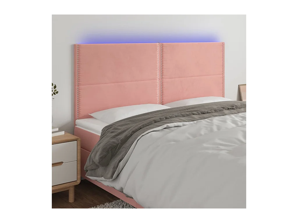 Cabeceira de cama c/ luzes LED veludo 180x5x118/128 cm rosa PT135090
